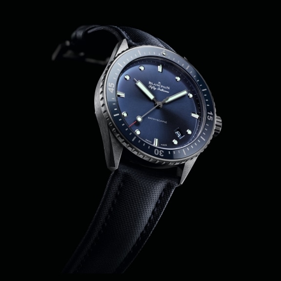 The Fifty Fathoms Bathyscaphe now dressed in gray plasma ceramic